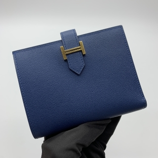 HERMES SLG BEARN COMPACT WALLET GHW BLUE K STAMP