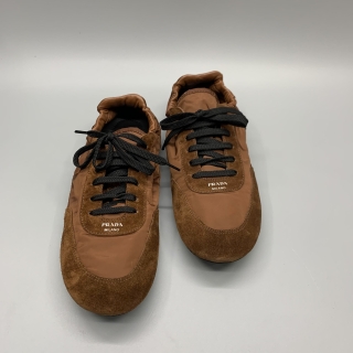 PRADA SHOES SNEAKERS 1E959BN SUEDE BROWN #37.5
