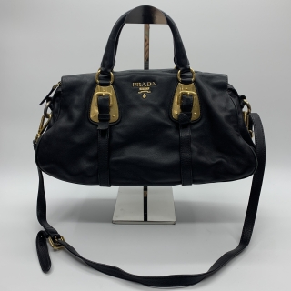 PRADA BAG LEATHER 2WAY SHOULDER BLACK