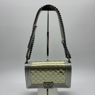 CHANEL BAG BOY 25CM MEDIUM PATENT CHAIN SHOULDER NO.21