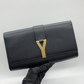 YSL SLG CLUTCH 311213 Y LOGO GHW LEATHER BLACK