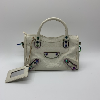 BALENCIAGA BAG 419128 IRIDESCENT MINI CITY WHITE