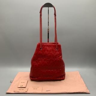 MIU MIU BAG LEATHER VIT SHINE TRAPU 5BC062 RED CHAIN BUCKET