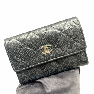 CHANEL SLG CAVIAR SKIN MATELASSE COIN CARD CASE BLACK W/CARD NO.21 21715505