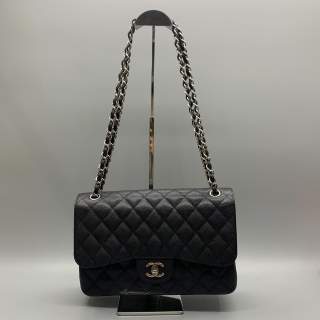 CHANEL BAG CAVIAR SKIN DOUBLE FLAP CAVIAR 30CM JUMBO BLACK NO HOLOGRAM