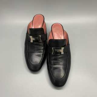 HERMES SHOES LOAFERS BLACK #37.5