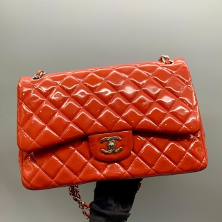 CHANEL BAG PATENT DOUBLE FLAP 30CM RED NO.19 19475417