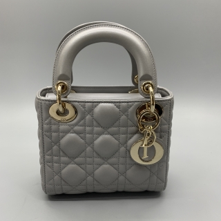 DIOR BAG LADY MINI CHAIN 2WAY , FLAP VER GHW GRAY