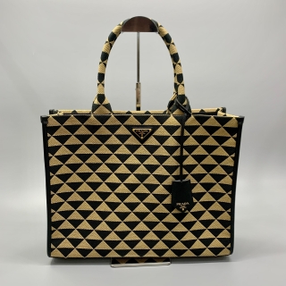 PRADA BAG JACQUARD 1BA356 LARGE SYMBOLE EMBROIDERED FABRIC HANDBAG,RFID