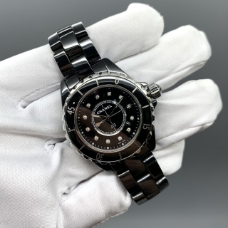 CHANEL WATCH J12 H1625 BLACK W/DIA QUARTZ FULLSET