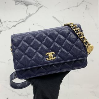 CAVIAR 22A DOUBLE CHAIN WALLET NAVY MICROCHIP