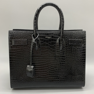 YSL BAG SAC DE JOUR 378299 CROCODILE EMBOSSED 2WAY BLACK