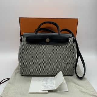 HERMES BAG HERBAG ZIP 31 TOILE QUADRILLE SHW  W STAMP W/POUCH