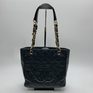 CHANEL BAG CAVIAR SKIN BLACK GHW CHAIN TOTE NO.9