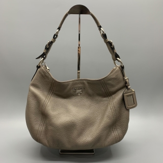 PRADA BAG LEATHER VITELLOONE SHOULDER HOBO GREY 36CM