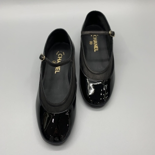 CHANEL SHOES PUMPS PATENT BLACK MARY JANE #37C