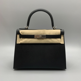 HERMES BAG KELLY 28 EPSOM K STAMP BLACK PHW KMU 363 DP