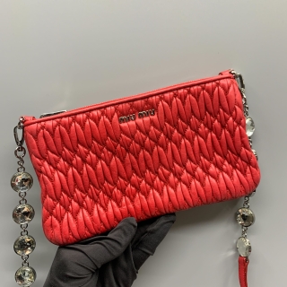 MIU MIU BAG LEATHER MATELASSE CHAIN WALLET CRYSTAL RED RT0637