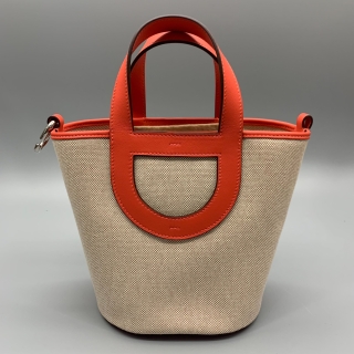 HERMES BAG  IN THE LOOP 18 ÉCRU BEIGE ORANGE CANVAS W STAMP
