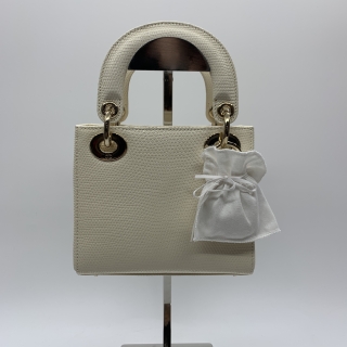 DIOR BAG LADY 2WAY FLAP LIZARD GHW WHITE