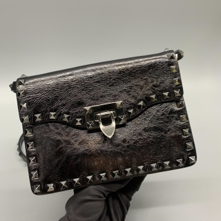 VALENTINO BAG LEATHER ROCK STUDS SHOULDER BLACK