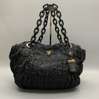 PRADA BAG GATHER / NAPPA GAUFRE CHAIN SHOULDER BAG BLACK
