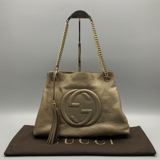 GUCCI BAG SOHO 308982 CHAIN SHOULDER TOTE METALLIC GOLD