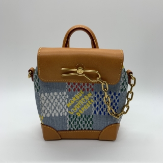 LOUIS VUITTON BAG NANO STEAMER N40751 BLUE DAMIER DENIM SHOULDER RFID