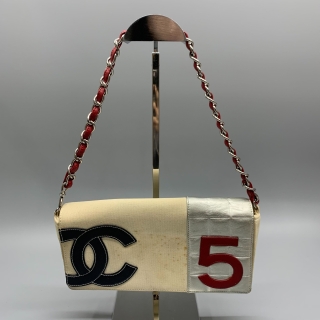 CHANEL BAG CHOCOLATE BAR NO.5 CANVAS LETHER CHAIN