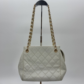 CHANEL BAG CAVIAR SKIN CHAIN SHOULDER WHITE