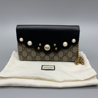 GUCCI BAG GG 431478 CHAIN WALLET PEARL