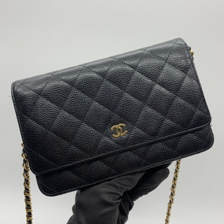 CHANEL BAG CAVIAR SKIN CHAIN ON WALLET BLACK NO.21