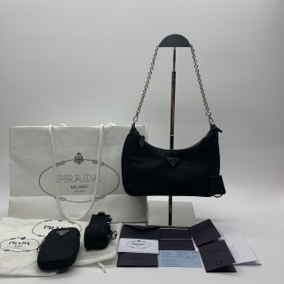 PRADA BAG NYLON 1BH204 RE-EDITION 2005 RE-NYLON 2WAY SHW BLACK W/POUCH