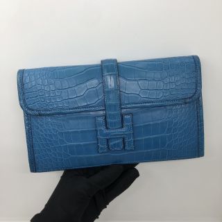 HERMES SLG JIGE DUO ALLIGATOR BLUE C STAMP W/POUCH
