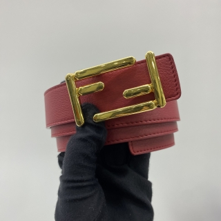 FENDI  BELT LOGO LEATHER RED ADDED 4 HOLES