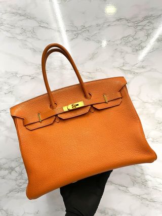 Hermes Bag Birkin 35 in Togo Orange leather, H Stamp