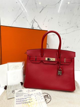 Hermes Birkin 30, Rouge Casaque Epsom, Q stamp