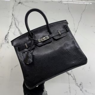 Hermes Bag Black Birkin 25 Lizard, Square Stamp