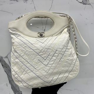 AS0091 CHANEL 31 2WAY SHOULDER WHITE CHEVRON NO.27 WITH CARD