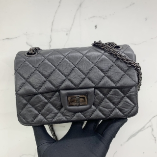 CHANEL BAG 2.55 AS0874 CALFSKIN SO BLACK 20CM MINI CHAIN SHOULDER BLACK RFID MICROCHIP GA862AP5