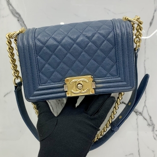 CHANEL BAG BOY MINI 20CM CAVIAR GHW BLUE NO23
