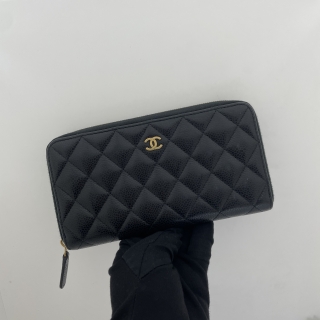 CHANEL SLG MATELASSE CAVIAR ROUND ZIP LONG WALLET NO.31 W/CARD 31591982