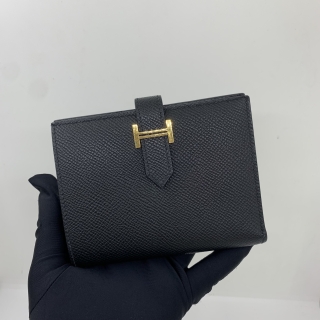 HERMES SLG BEARN COMPACT VEAU NOIR EPSOM GHW K STAMP WALLET