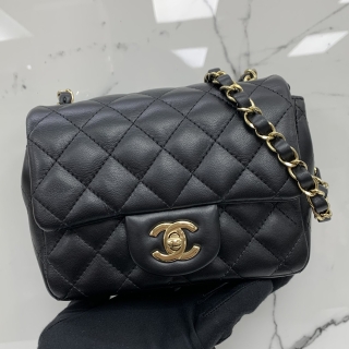 CHANEL BAG LAMBSKIN A35200 MATELASSE MINI SQUARE SHW CHAIN SHOULDER BLACK RFID MICROCHIPPED JJ09KA2