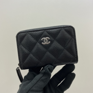 CHANEL SLG CAVIAR SKIN BLACK ROUND COIN CASE SHW MICROCHIP