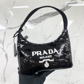 PRADA BAG 1NE515 RE-EDITION SEQUIN BLACK HANDBAG