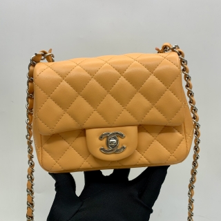 CHANEL BAG MATELASSE A35200 LAMBSKIN MINI SQUARE 17CM SINGLE FLAP RFID MICROCHIP ORANGE U93A58N1