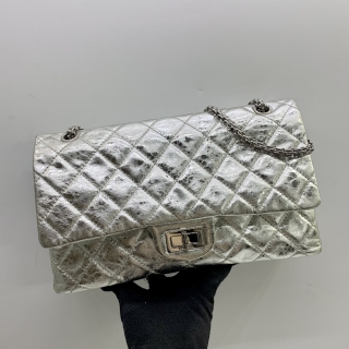 CHANEL BAG METALLIC SLIVER JUMBO 30CM CHAIN SHOULDER DOUBLE FLAP NO.11 WITH CARD 11631345