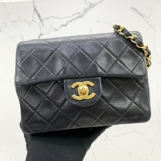 CHANEL BAG MATELASSE VINTAGE LAMBSKIN SINGLE FLAP 18CM MINI SQUARE CHAIN SHOULDER GHW BLACK NO.2 (W/CARD) 2008107