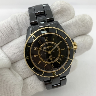 CHANEL WATCH J12 H9541 BLACK CERAMIC YELLOW GOLD AUTOMATIC FULLSET 2025 TKR77181